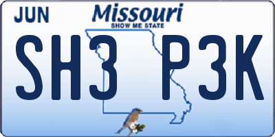 MO license plate SH3P3K