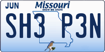MO license plate SH3P3N