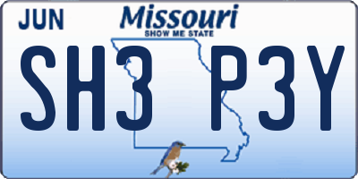 MO license plate SH3P3Y