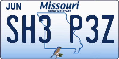 MO license plate SH3P3Z