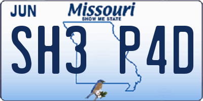 MO license plate SH3P4D
