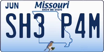 MO license plate SH3P4M
