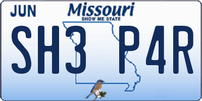MO license plate SH3P4R