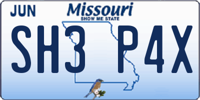 MO license plate SH3P4X