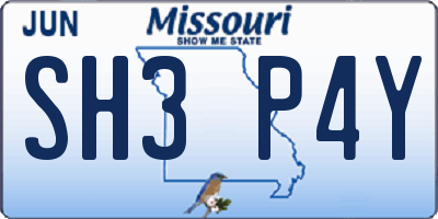 MO license plate SH3P4Y