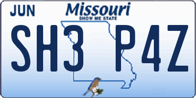 MO license plate SH3P4Z