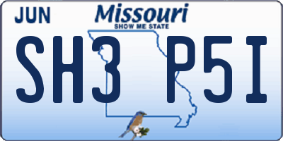 MO license plate SH3P5I