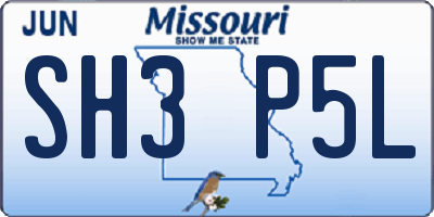 MO license plate SH3P5L
