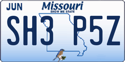 MO license plate SH3P5Z