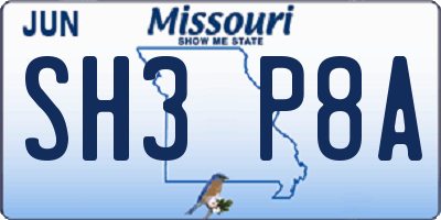 MO license plate SH3P8A