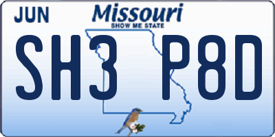 MO license plate SH3P8D