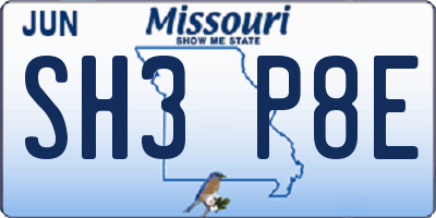 MO license plate SH3P8E