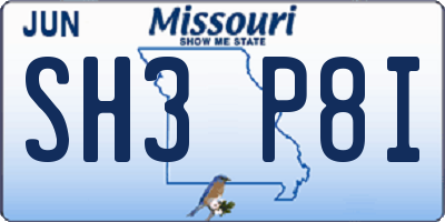 MO license plate SH3P8I