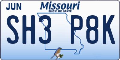 MO license plate SH3P8K