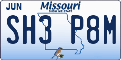 MO license plate SH3P8M