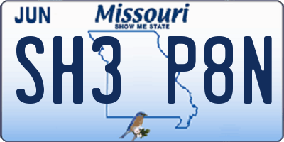 MO license plate SH3P8N