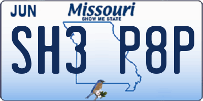 MO license plate SH3P8P