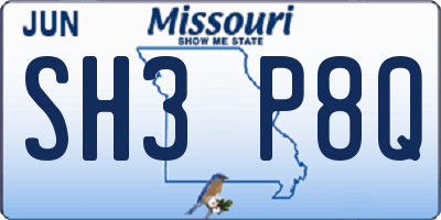 MO license plate SH3P8Q