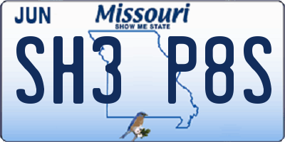 MO license plate SH3P8S