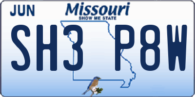 MO license plate SH3P8W