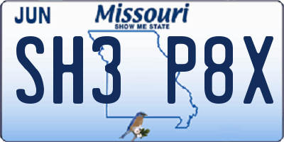 MO license plate SH3P8X