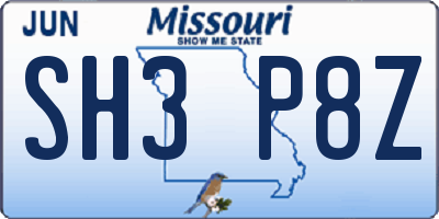 MO license plate SH3P8Z