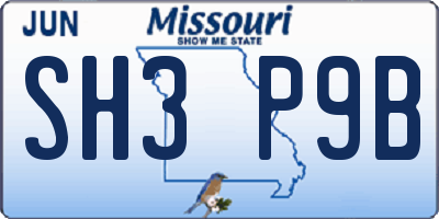 MO license plate SH3P9B