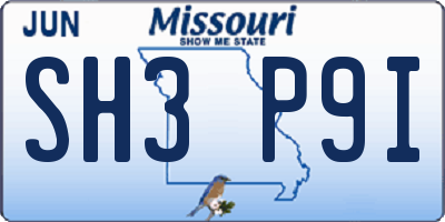 MO license plate SH3P9I