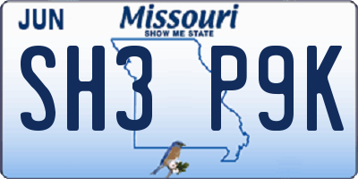 MO license plate SH3P9K
