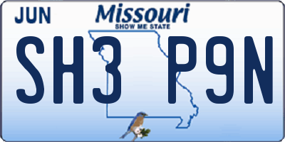MO license plate SH3P9N
