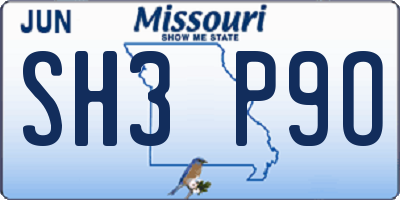 MO license plate SH3P9O