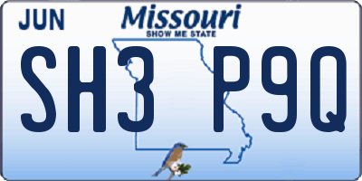 MO license plate SH3P9Q