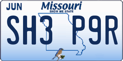 MO license plate SH3P9R