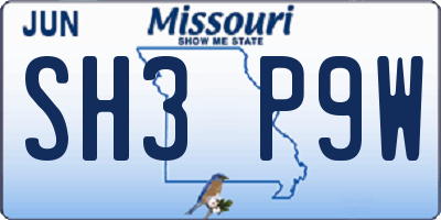 MO license plate SH3P9W