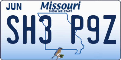 MO license plate SH3P9Z