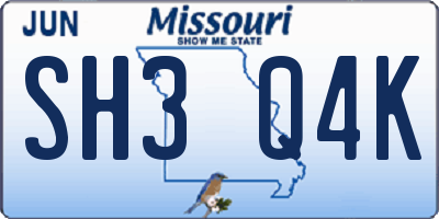 MO license plate SH3Q4K