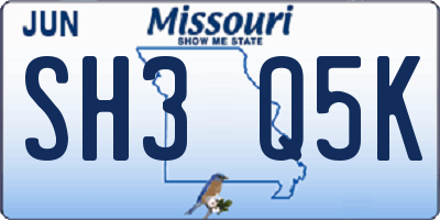 MO license plate SH3Q5K