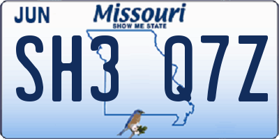 MO license plate SH3Q7Z