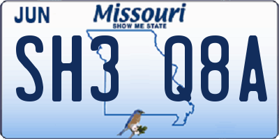 MO license plate SH3Q8A