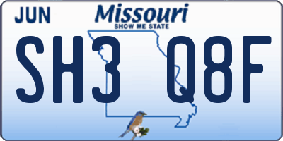 MO license plate SH3Q8F