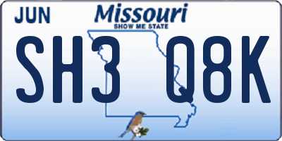 MO license plate SH3Q8K