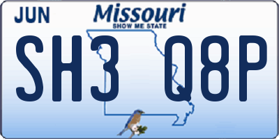 MO license plate SH3Q8P