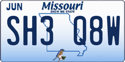 MO license plate SH3Q8W