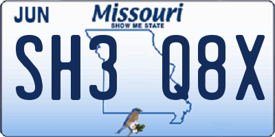 MO license plate SH3Q8X