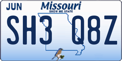 MO license plate SH3Q8Z