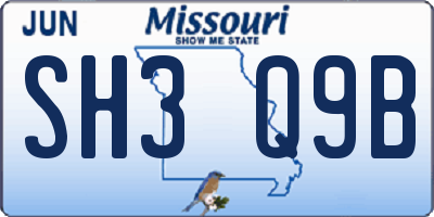 MO license plate SH3Q9B