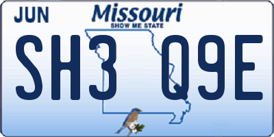 MO license plate SH3Q9E