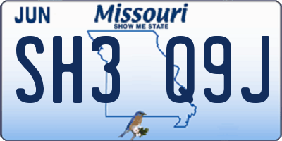 MO license plate SH3Q9J