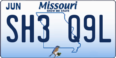 MO license plate SH3Q9L