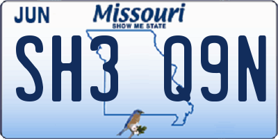 MO license plate SH3Q9N